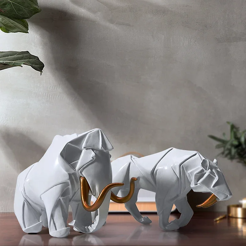 Resin Animal Ornaments Home Decoration Accessories White Brown Elephant Tiger Statue Desktop Furnishings Crafts Decor Figurines