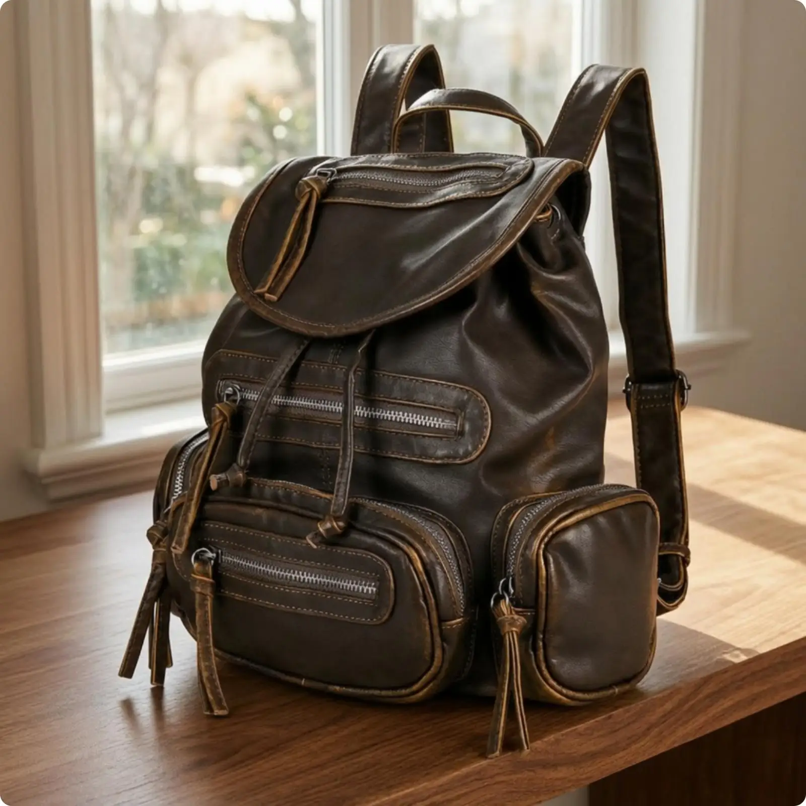 Flap Backpack with Snap Closure Versatile Drawstring Backpack with Multiple