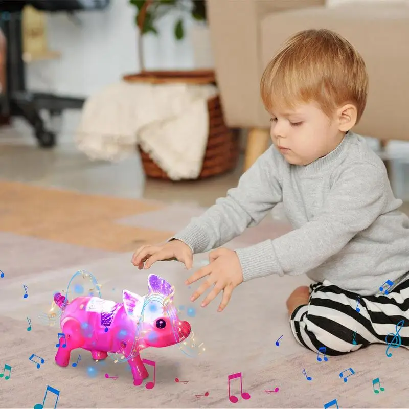 Giocattolo elettrico per maiale che cammina Illuminazione a LED Maiale musicale Animale Maiale interattivo Giocattolo per animali domestici Regalo di Natale per bambini Robot elettronico Regalo di Natale