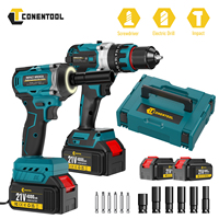 Conentool Brushless Cordless 2-Tool Combo Kit 120Nm Drill Driver & 520Nm Impact Wrench with 2x 4000mAh Batteries, for Home & DIY