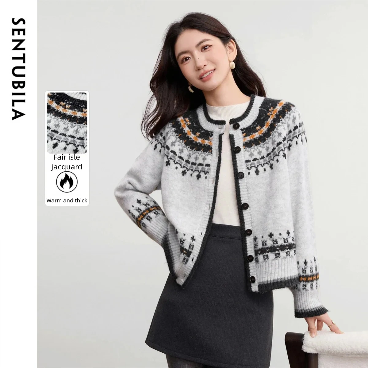 

SENTUBILA винтажные кардиганы с длинными рукавами, осень-зима 2022, однобортный свитер с круглым вырезом, теплый трикотаж, женская одежда W54EB3140