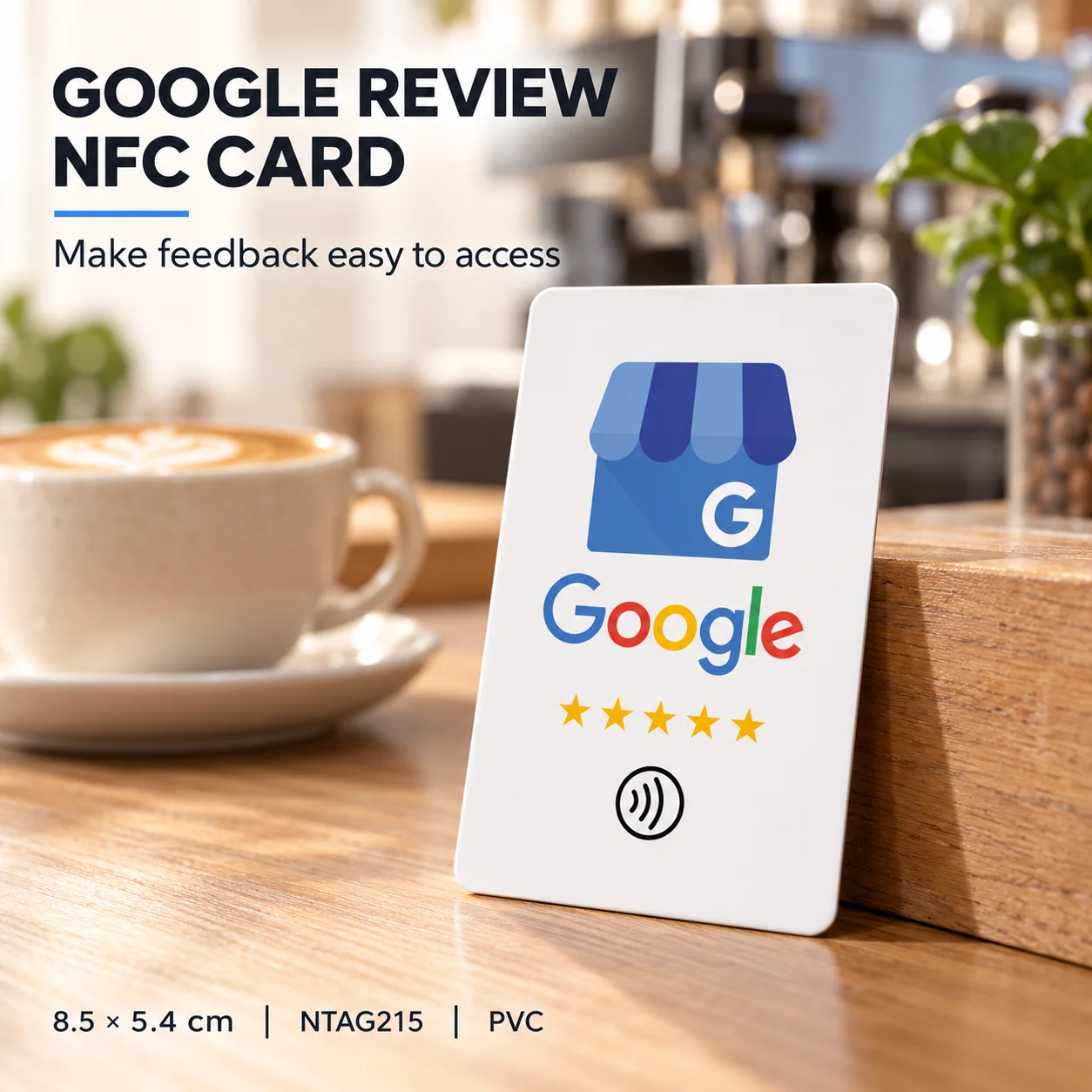 Waterproof PVC NFC Tap Small Card NTAG215 Chip, 5 Star Review Business Card For Shop Salon Restaurant