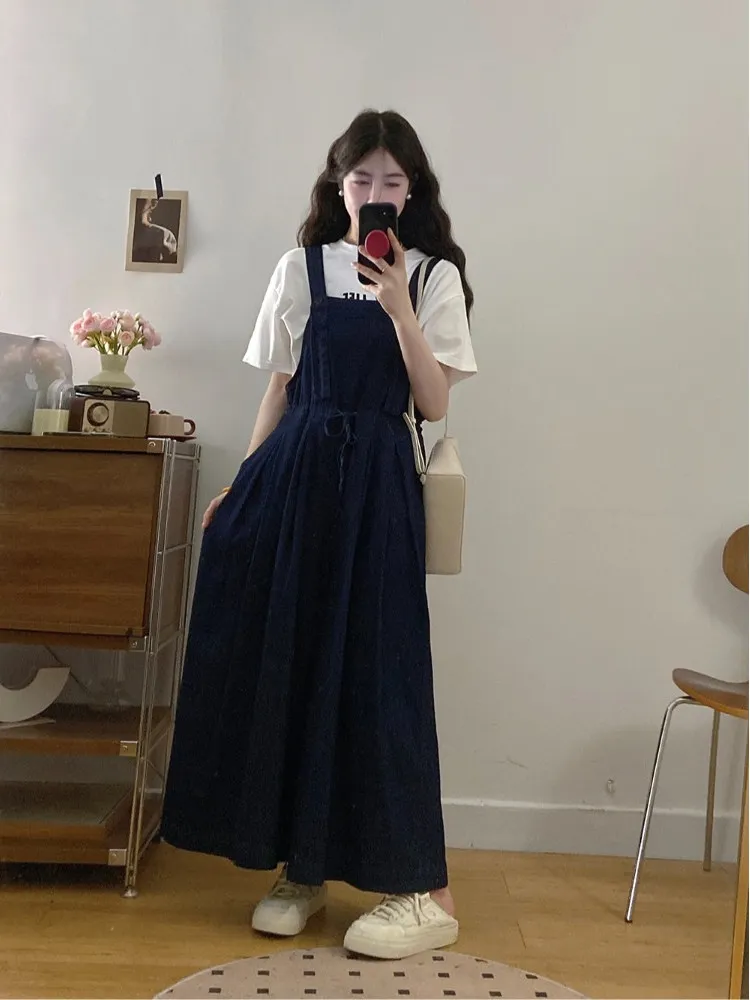 

plus Size Women's Retro Casual Denim Overalls Wide Leg Pants Summer New Sle ort Sve T-irt Two-Piece Set High Waist B...