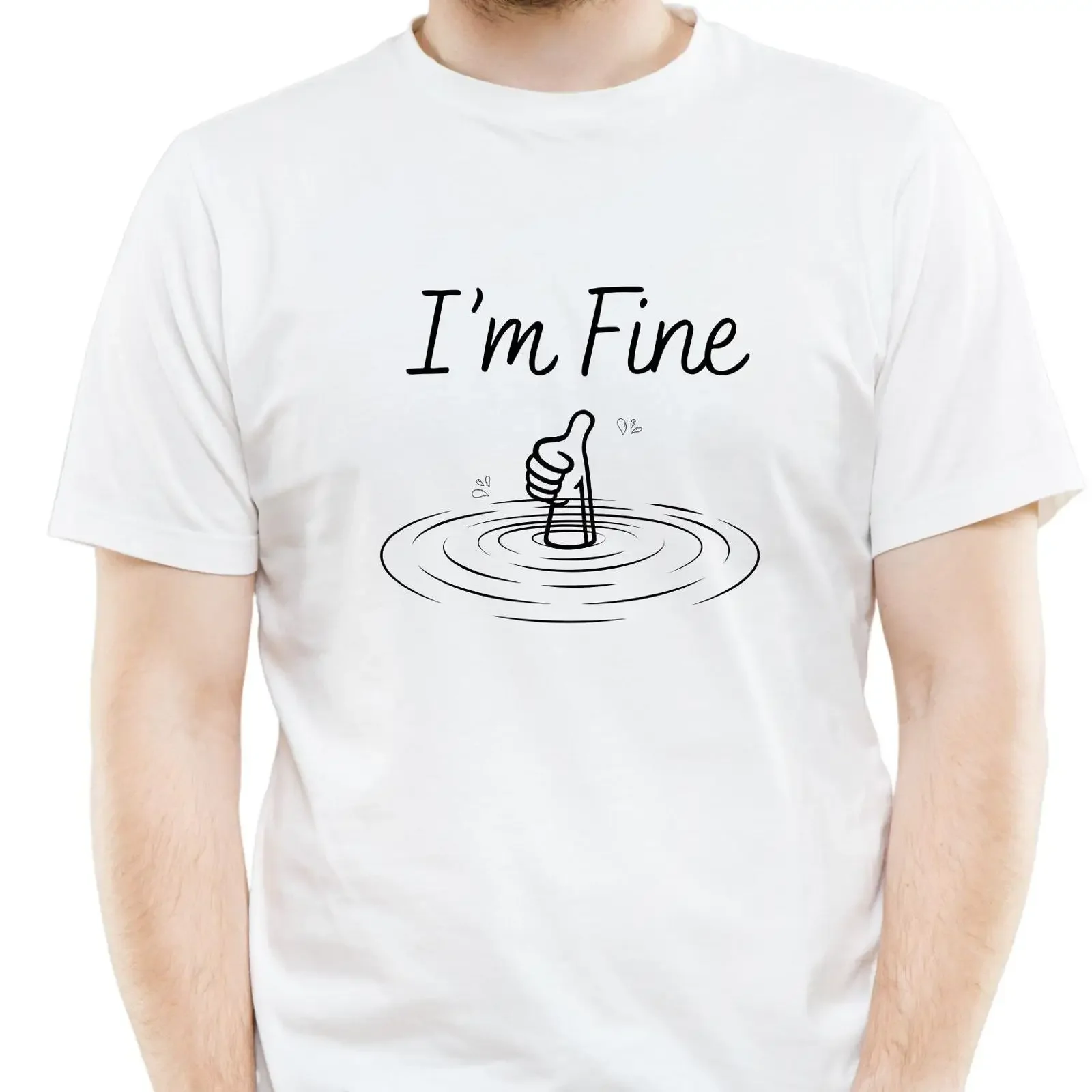 I'm Fine Sarcastic Funny T Shirt Thumbs Up Drowning Humor Casual for  vintage Washed fashion Breathable graphic