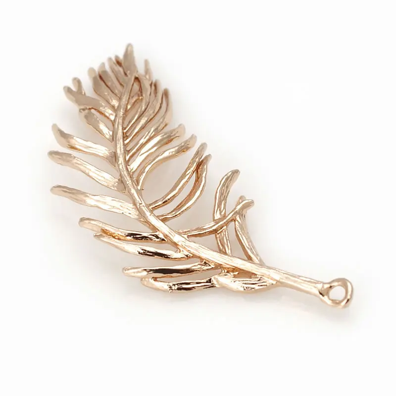 6PCS 12x36MM High Quality 18K Gold Color Plated Brass Feather Charms Pendants High Quality Diy Jewelry Accessories