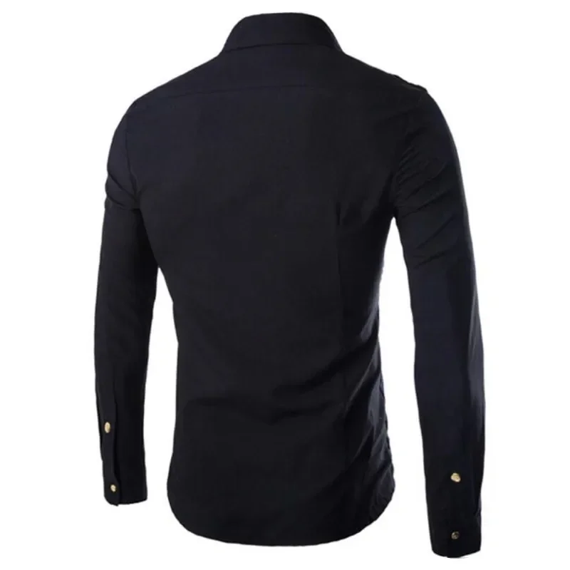 2024 Spring Men Long Sleeve Cargo Shirt Casual Slim Fit Fashion Double Pocket Mens Shirt Men Clothing Turn-Down Collar