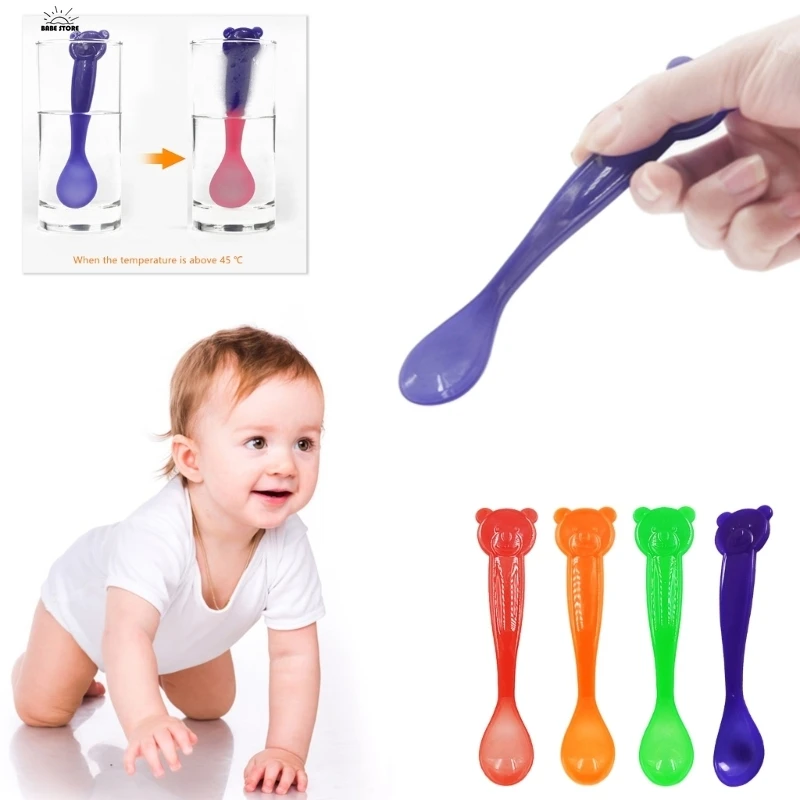 1PC Temperature Sensing Spoon for Kids Boys Girls Silicone Spoon Feeding Baby Spoons Baby Care Feeding Spoon Safety Feeder