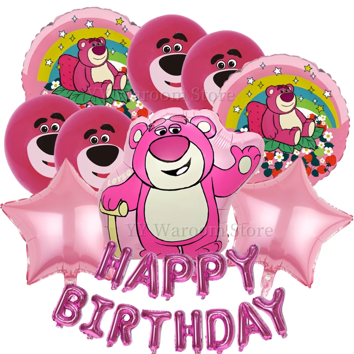 MINISO Lotso Bear Balloon set Birthday Decor Strawberry Bear Inflate Helium Globo Foil Balloon Girls Favors Gifts Party Supplies