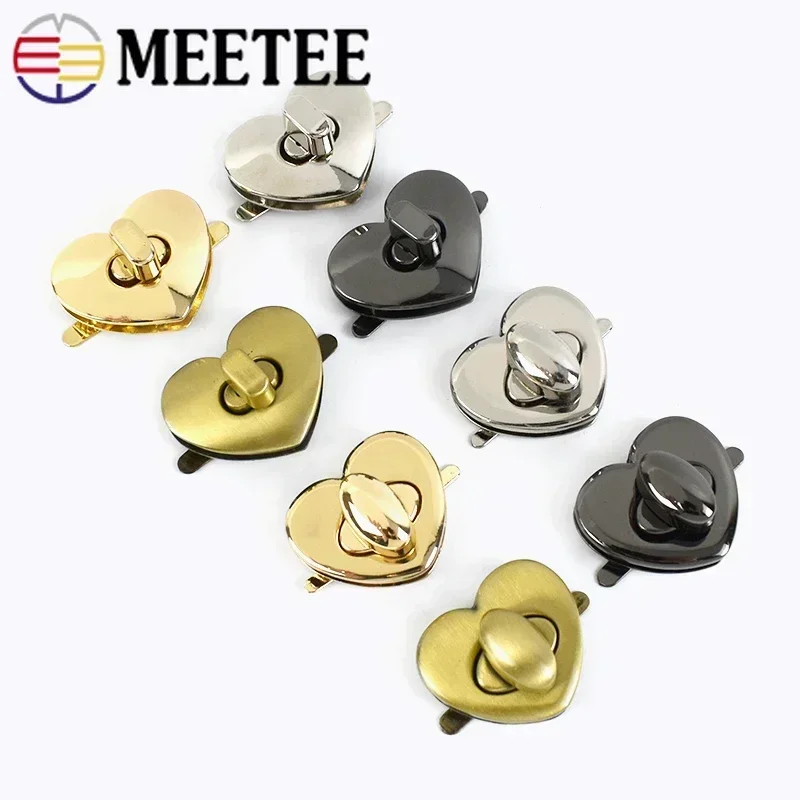 2/5/10Pcs Meetee 30X26/32X26mm Alloy Heart Twist Lock Clasp Bag Metal Turn Buckle Locks DIY Handbag Heart-shaped Closure Buckles