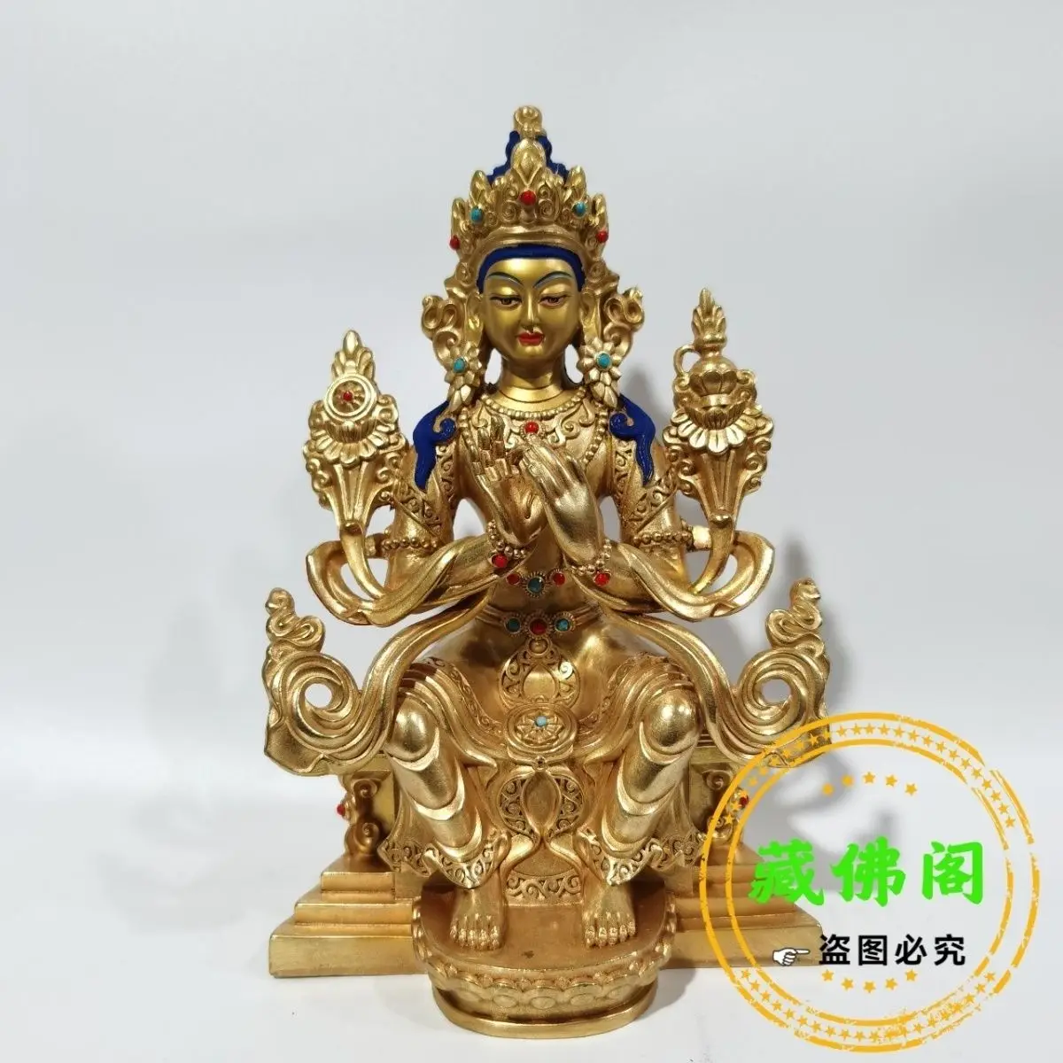 Seven-inch Maitreya pure copper precision work Tibetan gilded bronze statue Buddha home decoration Buddhist temple 21 cm Guanyin