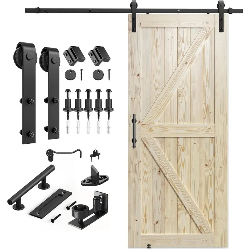 Sliding Barn Door Solid Spruce Wood 36x84 Inch Unfinished Stain  le with Hardware Kit
