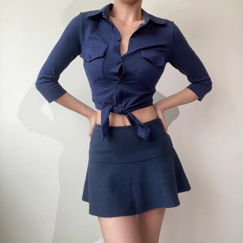 Women's Knot Front Fitted Shirt With Three-quarter Sleeve