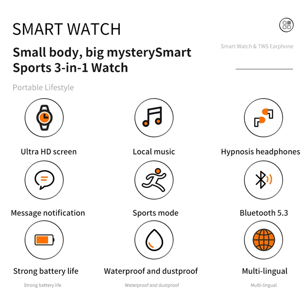 TWS Bluetooth Headset Music Play Message Push 2 In 1 Watches Men Women Smart Watch BT Call Smartwatch Waterproof Sports Modes