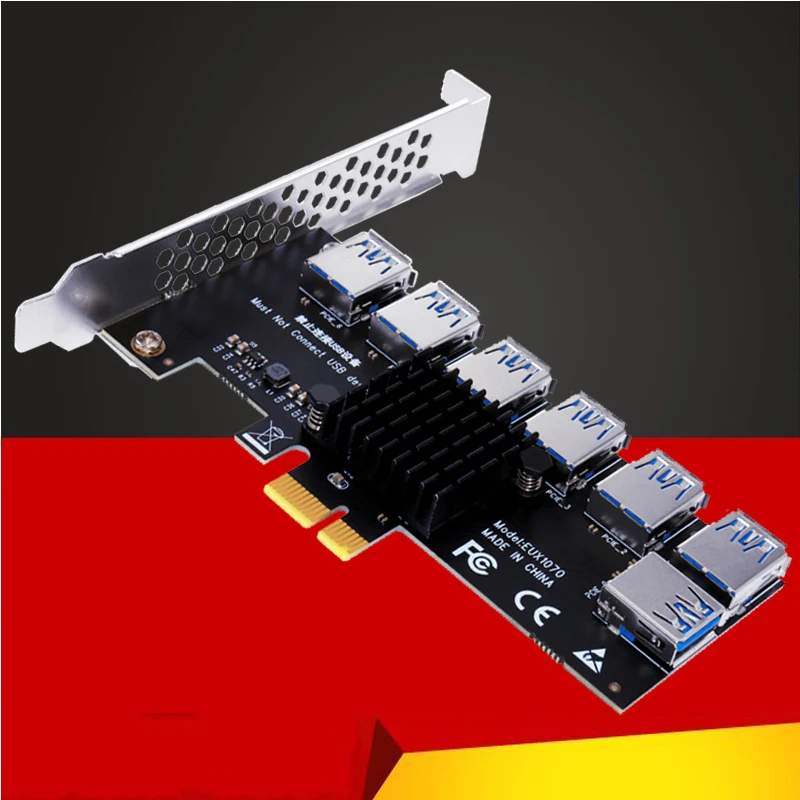 

PCIE 1 To 7 Riser PCIE Port Multiplier USB3.0 Riser PCI Express X16 Adapter PCI-E 1X To 16X Card Riser For Video Card BTC Mining