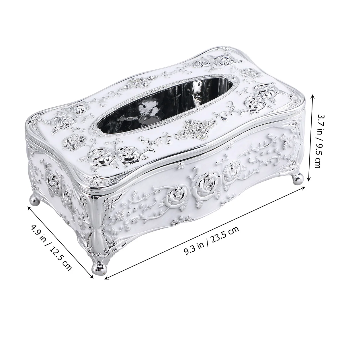 Continental Carved Upscale Acrylic Tissue Box Pumping Tray Retro Acrylic Napkin Box home Restaurant Decorations(Silver White)