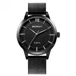 BERNY Watches for Men Slim Casual Fashion Quartz Wristwatches Men's Watch Classic Minimalist Waterproof