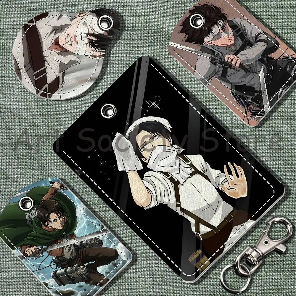 Porte-cartes en cuir PU Anime L-Levi Ackerman, porte-clés, porte-étiquette d'accès pour serrure de porte, étui pour AirTag, porte-carte