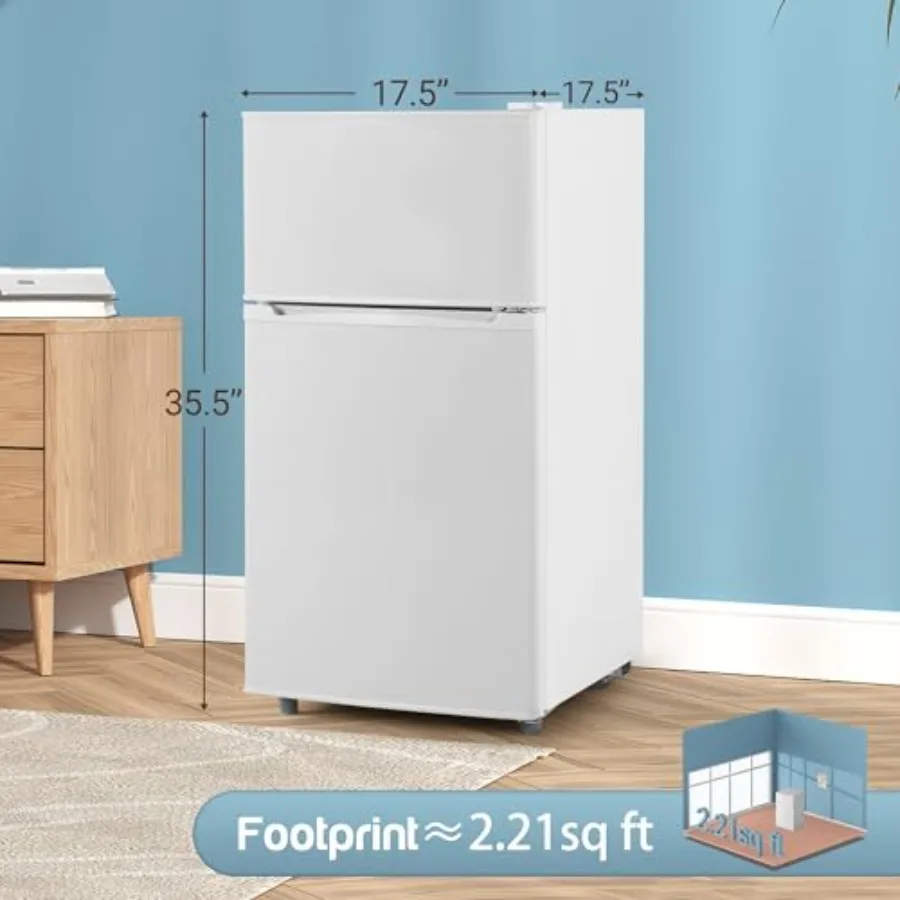 

Double Door Refrigerator with Freezer 3.5 Cu.Ft Small Fridge with Freezer 7 Settings Temperature Adjustable Mini Refrigerator f