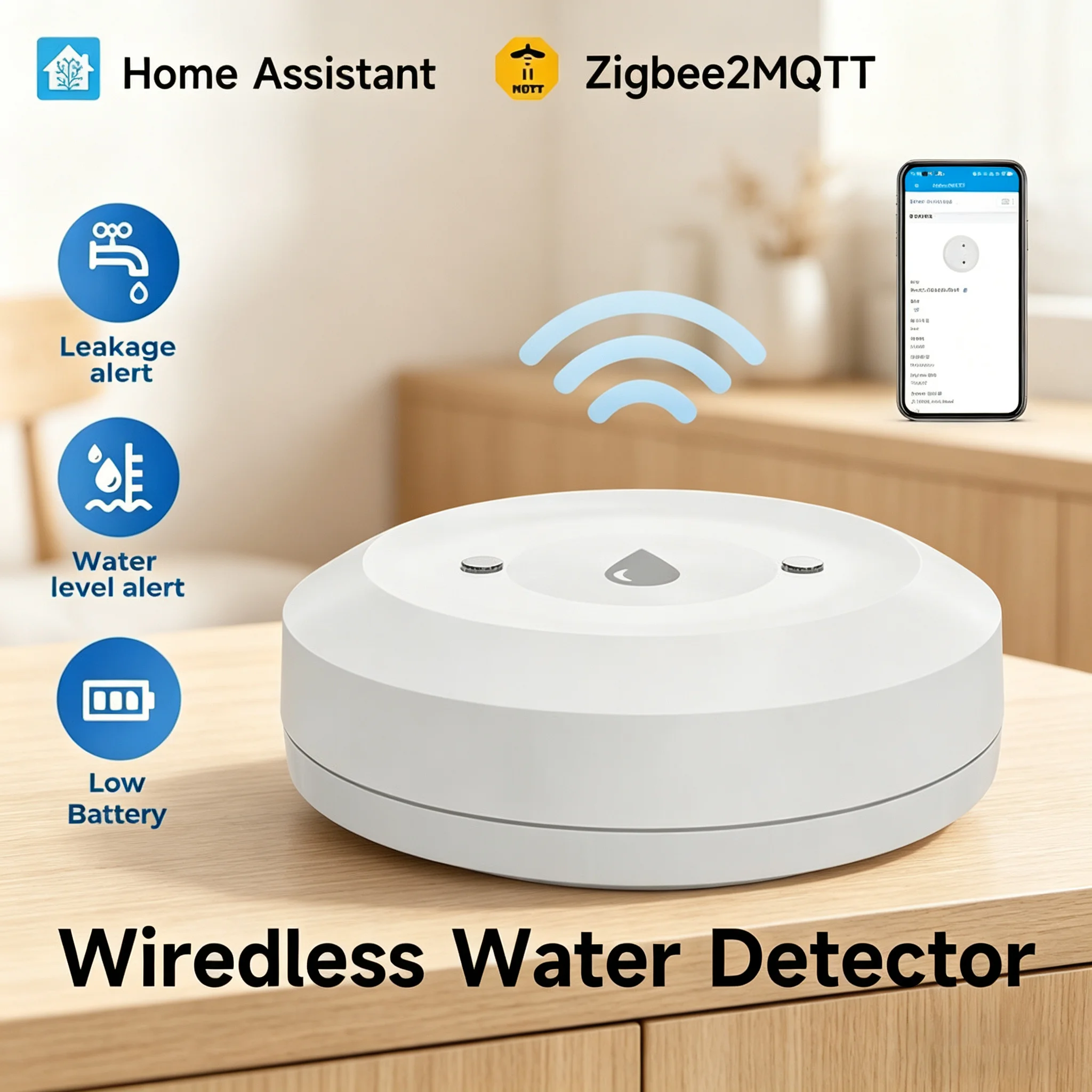 Wireless Zigbee Water Flood Sensor APP Remote Leakage Detector Home Security Alarm Support Home Assistant Zigbee2mqtt