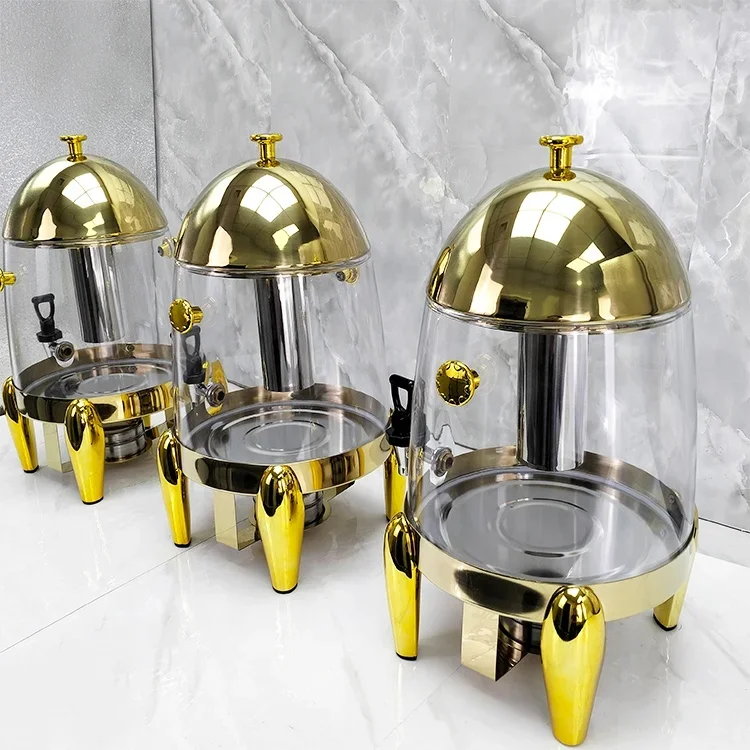 Hotel banquet 12-liter stainless steel hot and cold juice dispenser Unique gold design, suitable for restaurant use