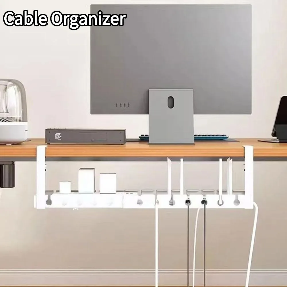 No Drilling Required Adjustable Retractable Desktop Cable Organizer Anti-wear Durable Desk Cable Organizer Power Cord Sorting