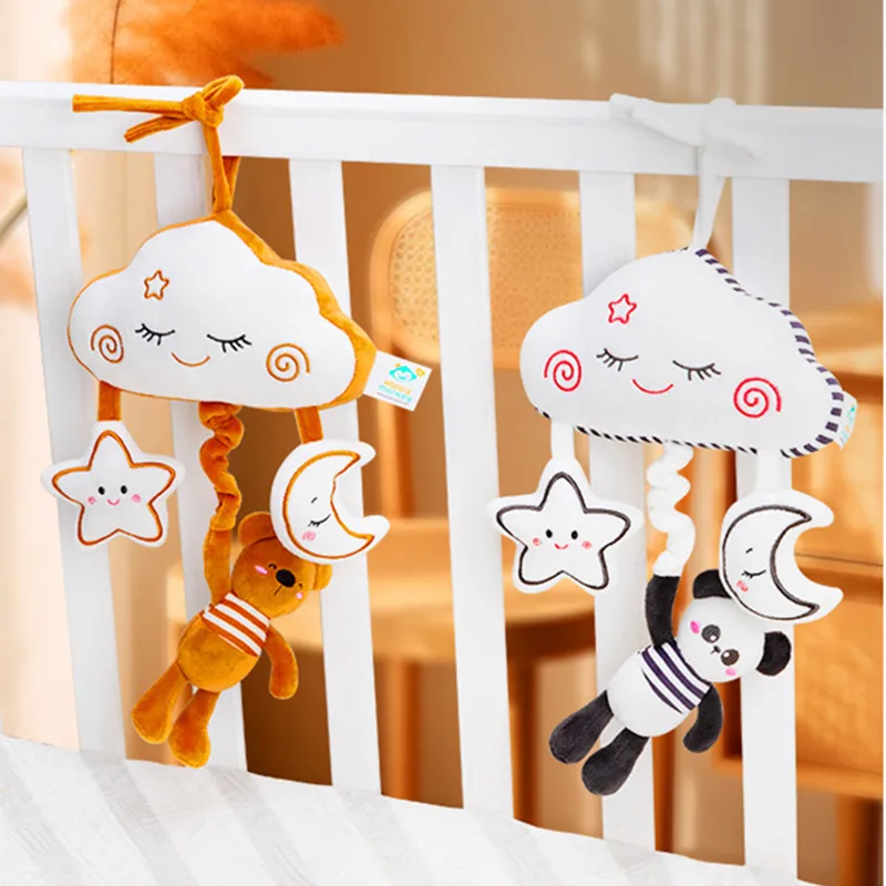新しいぬいぐるみクラウドベビーベッドモバイルガラガラぬいぐるみ動物ベビーベッドハンギングミュージカルベルおもちゃ新生児用ガラガラおもちゃ車用シート用