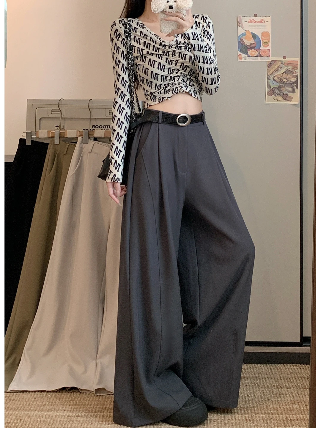 

2026 New Women's High Waist Wide Leg Pants Loose Fit Casual Trousers Draped Elegant Design Elastic Waist Korean Style