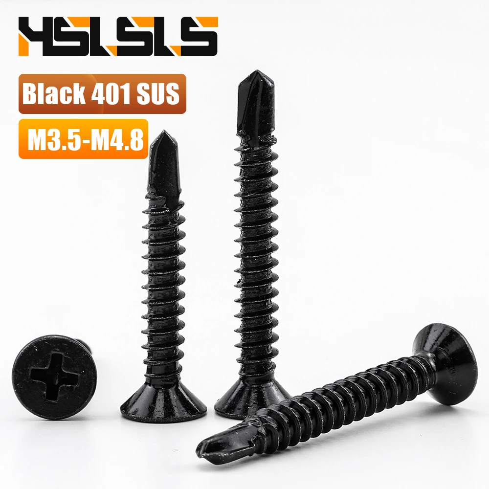 Phillips Countersunk Flat Head Self Drilling Screw M3.5 M3.9M4.2M4.8M5.5 Black 410 Stainless Steel Tapping Screw for Metal Sheet
