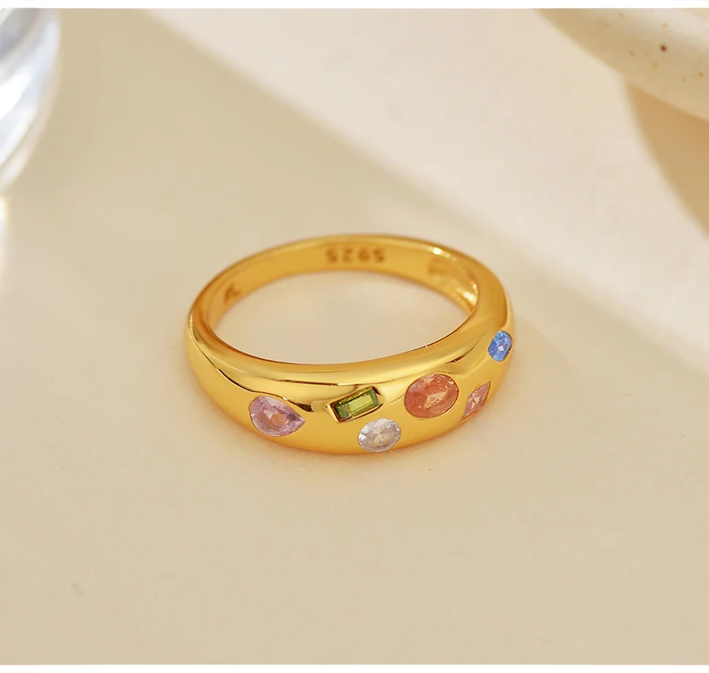 925 Sterling Silber Original-Zertifikat Zirkon-Ring für Damen Luxuriöser Edel-Schmuck Zierliches Mehrfarbiges Edelsteinband Mädchengeschenke – Detail 5