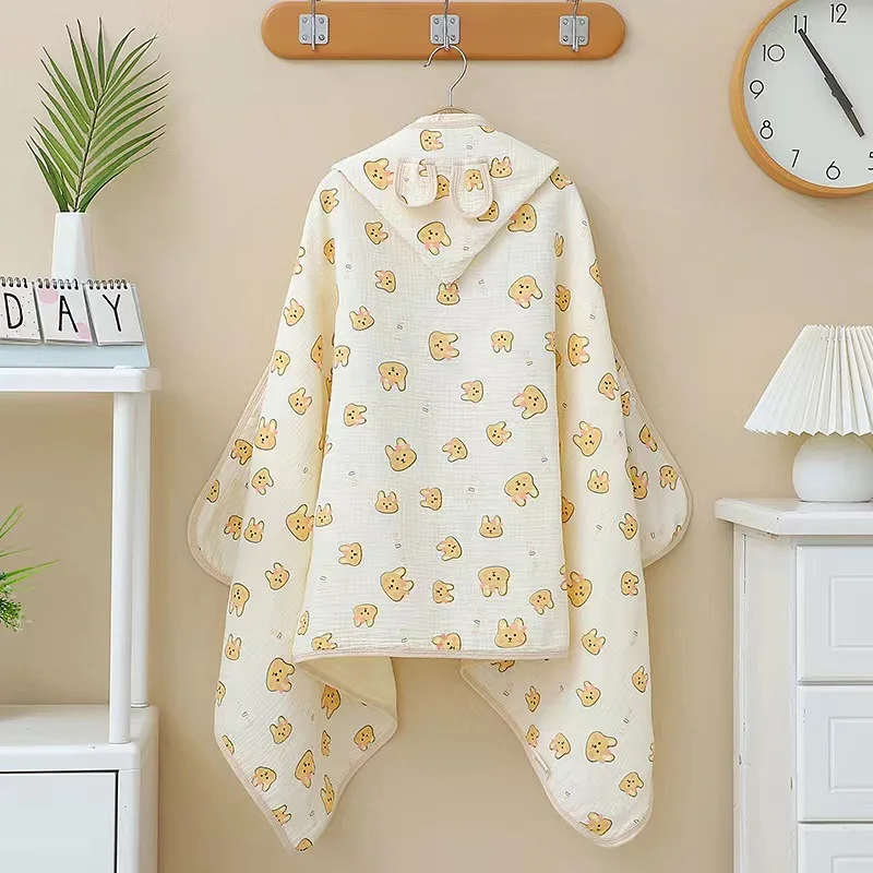 Cartoon Baby Bath Bathrobe Super Soft Breathable Four-layer Cotton Bath Towel Hooded Windproof Children's Absorbent Bath Towel