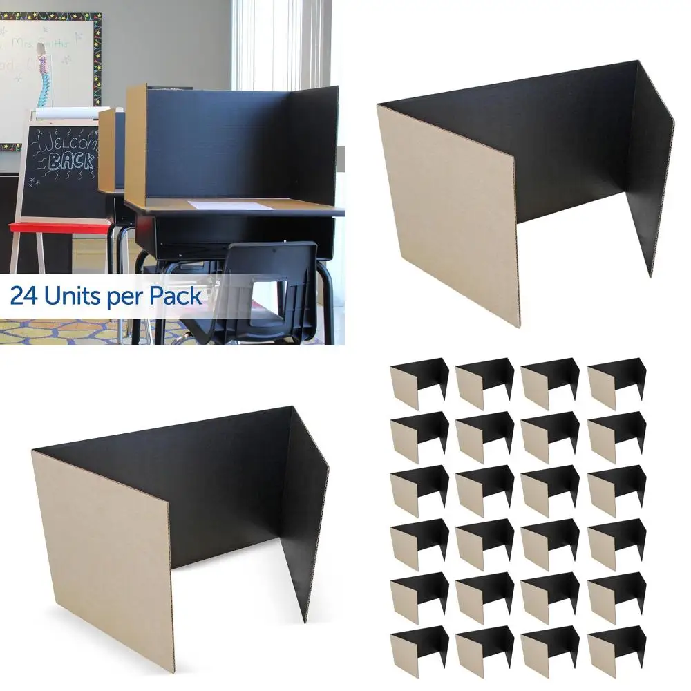 

Set of 24 Black Study Carrels, 18x48, Classroom Privacy & Focus Booths, Student Desk Dividers for Tests, Made in USA