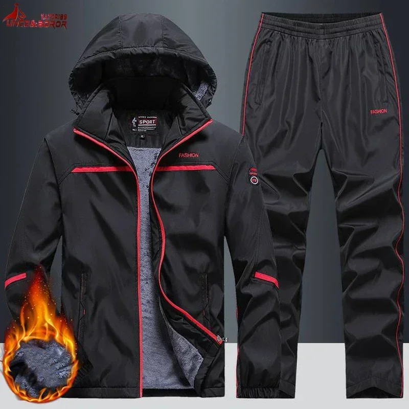 New Warm Sport Suit Men`s Sets Sweatshirts Hoodies +Sweatpants Winter Fleece Tracksuit Windproof Gym Jogging Sportswear Clothing