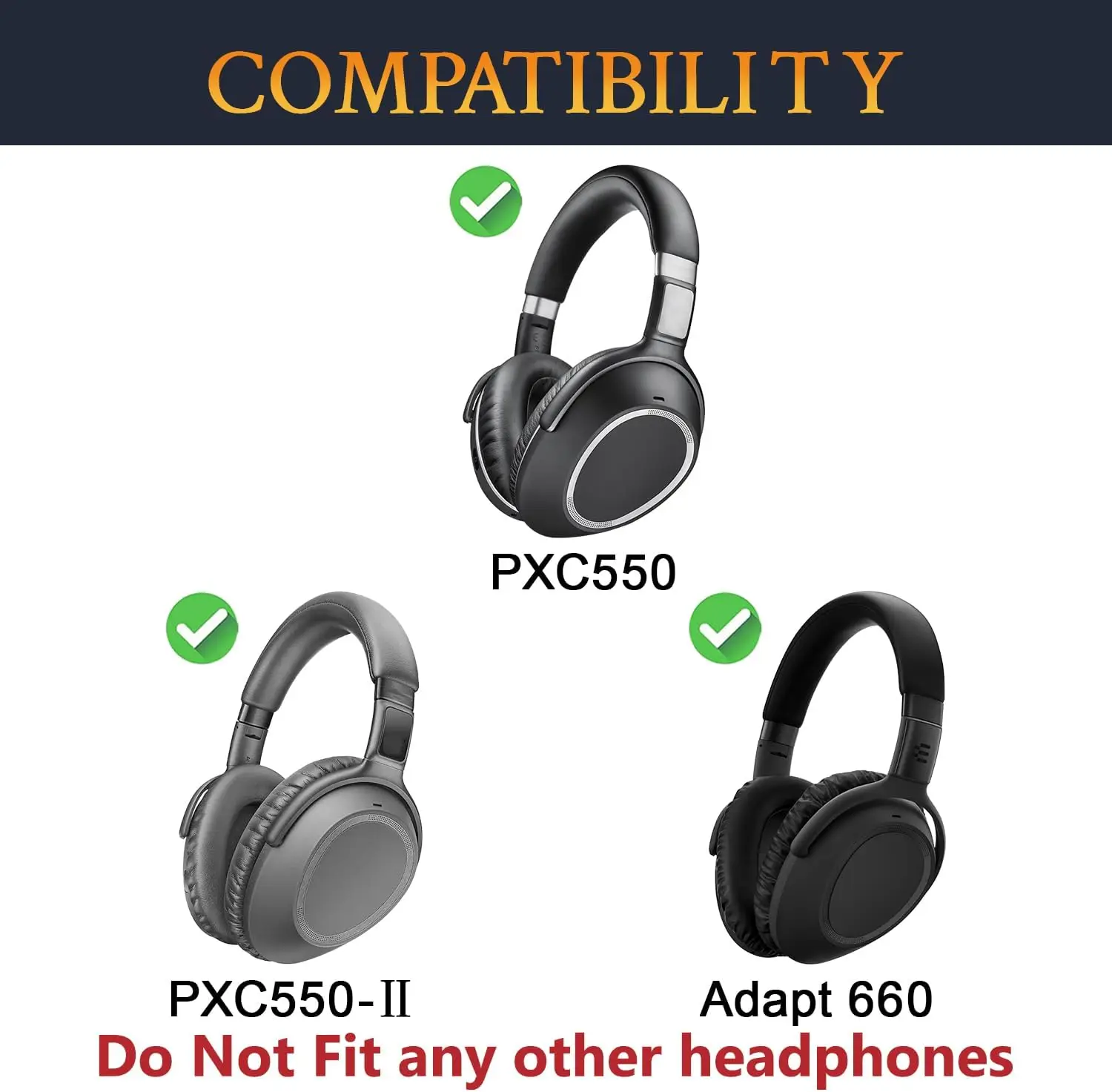 PXC550II Headband & Earpads for Sennheiser PXC550 PXC 550-II EPOS Adapt 660 Headphone Replacement Headbeam Ear Cushions Pads