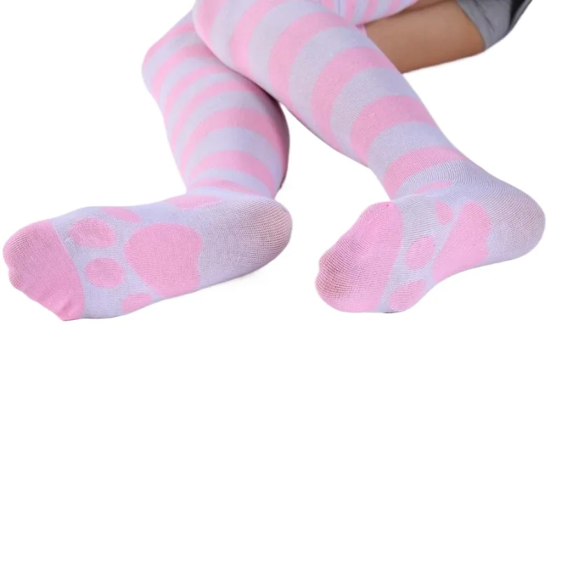 膝下のストライプのハイストッキング、かわいい猫の足のコスプレストッキング、jk長いストッキング、1ペア