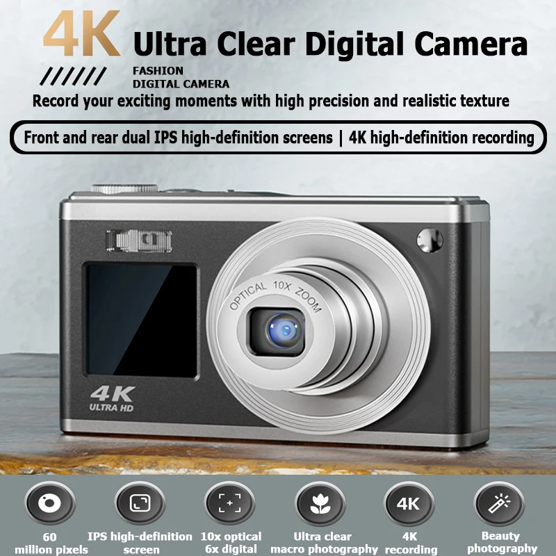 4K Telescopic Lens High-Definition Dual Screen Digital Camera 16x Optical Zoom Waterproof Camera Selfie Beauty Home Camera C23