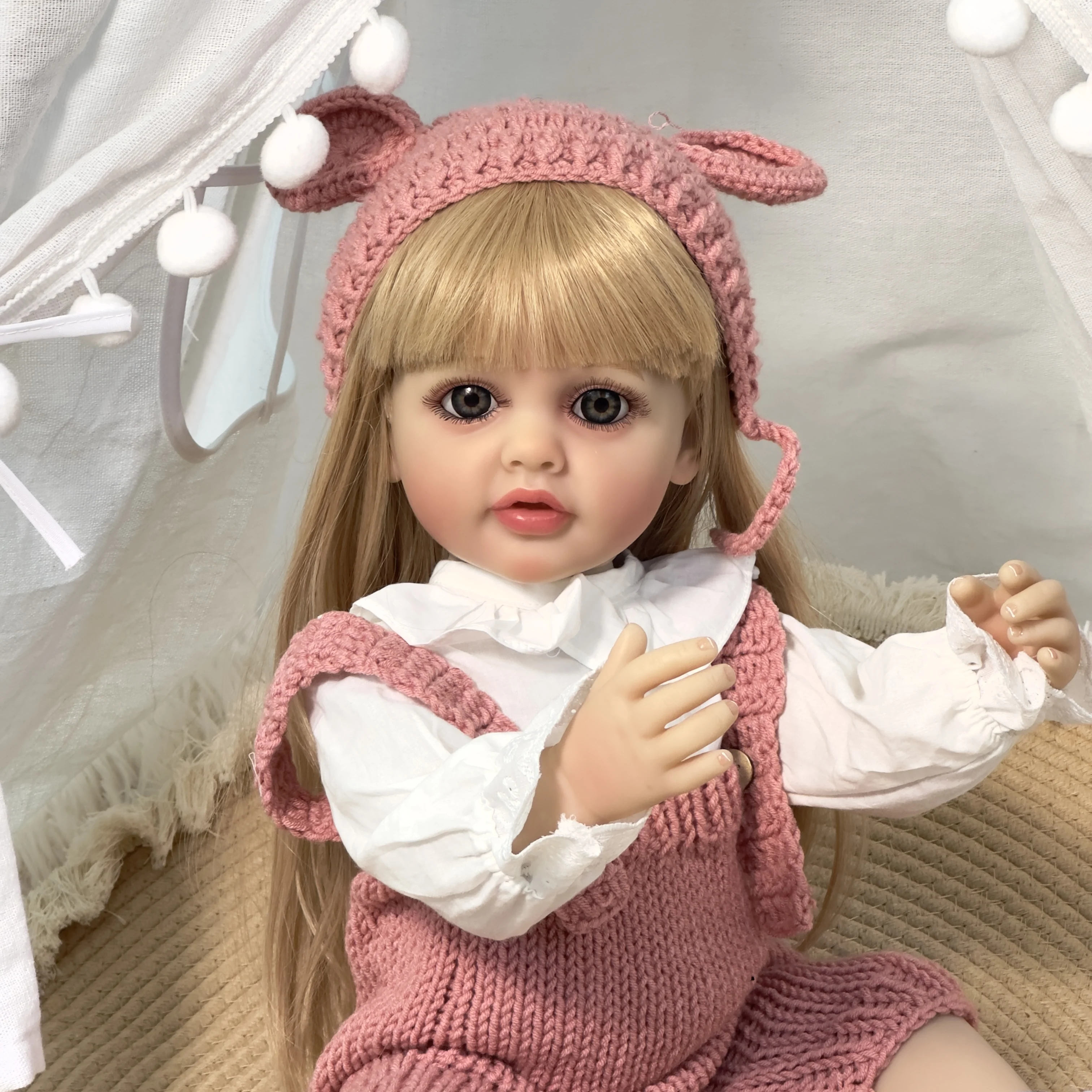 NPK 22inch Soft Silicone Full body Vinyl Reborn Toddler Girl Doll Betty lifelike Newborn Baby Wig Hair Gifts for Children