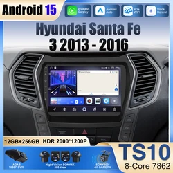 9 inch Android 15 for Hyundai Santa Fe 3 2013 - 2016 Car Multimedia Radio Video Player GPS QLED Touch Screen Bluetooth