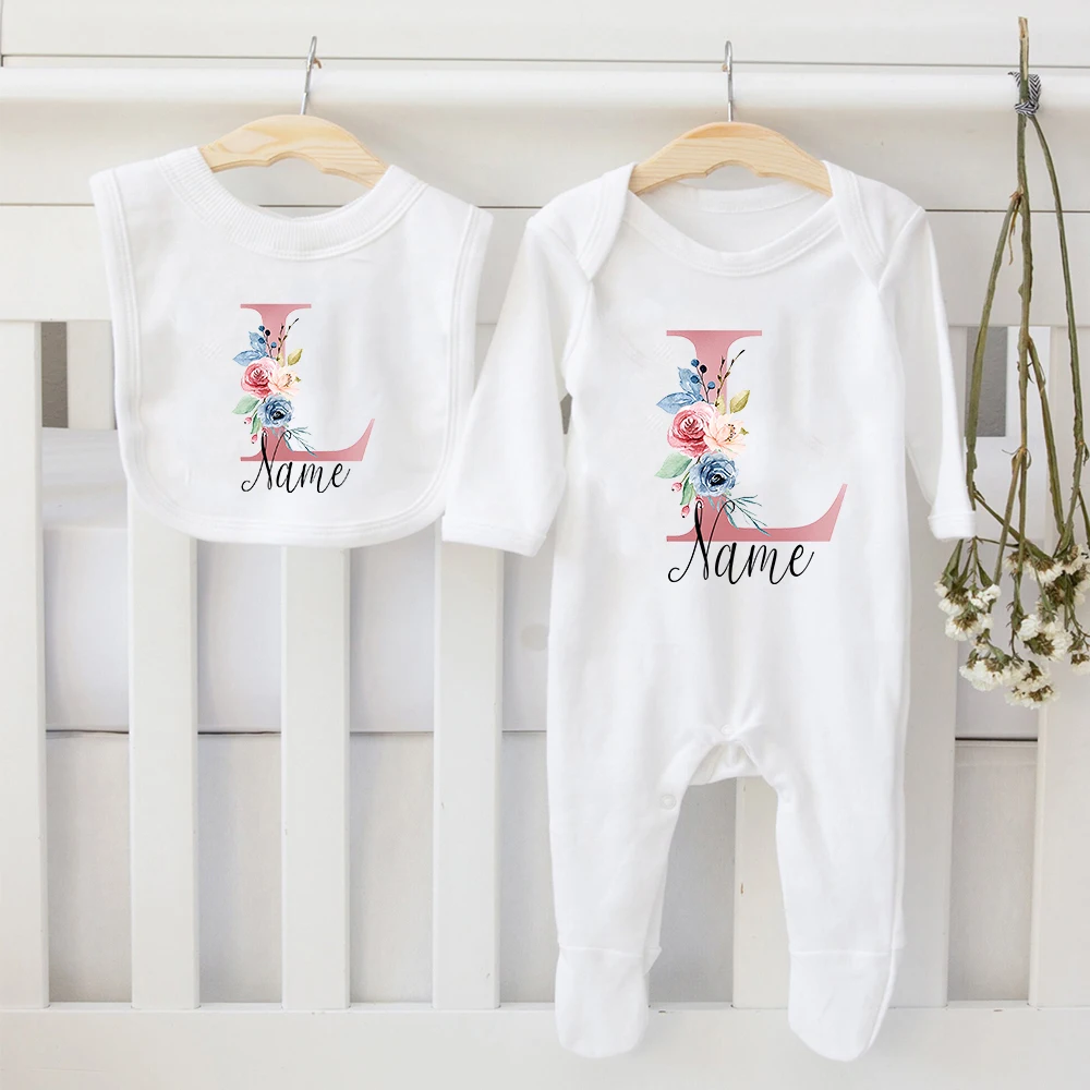 Newborn Girl Coming Home Outfit Personalized Baby Girl Outfit Custom Name Coming Home Outfit Monogrammed Baby Shower Gift Set