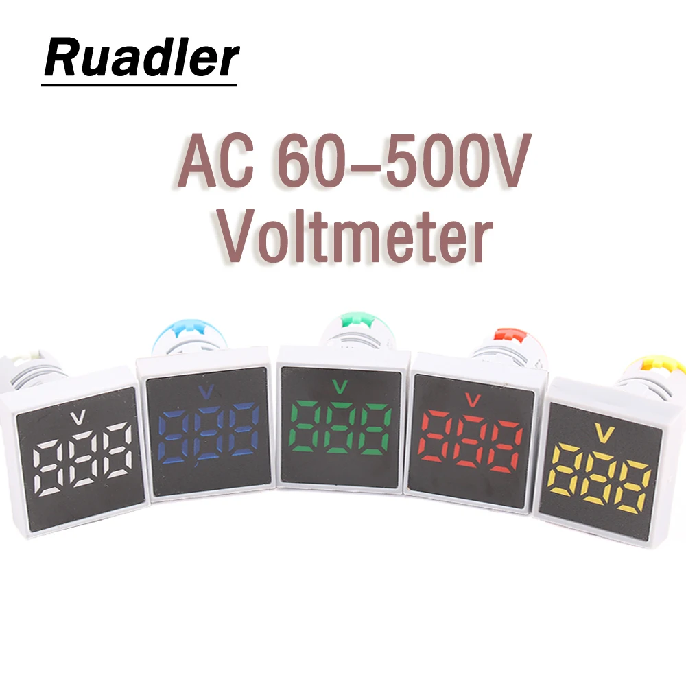 22mm Mini Digital Voltmeter Round AC 60-500V Volt Voltage Tester Meter Power LED Indicator Pilot Lamp Light Display Square