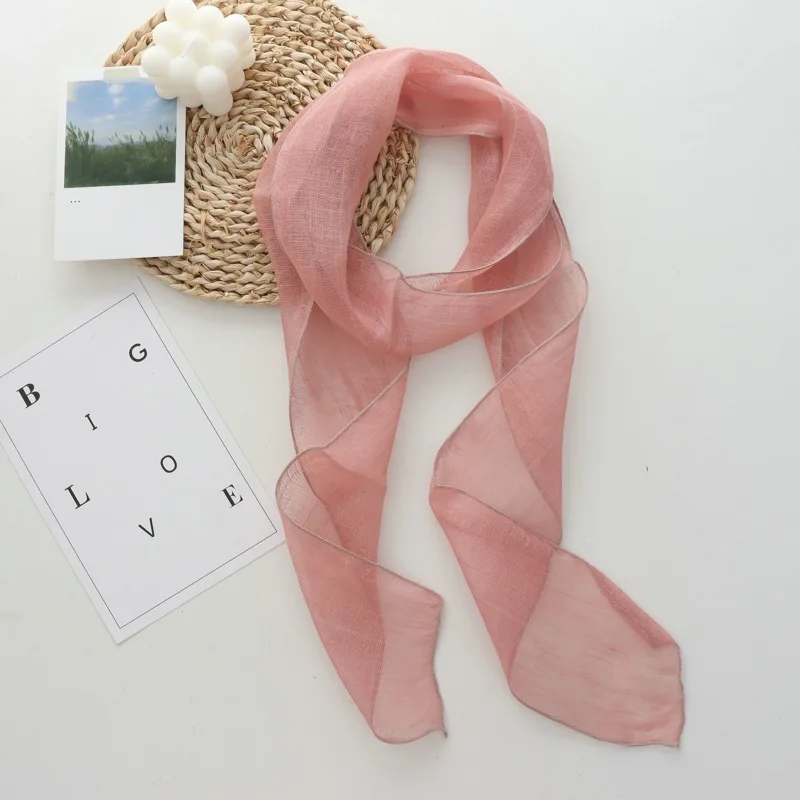 New Style Elegant High-Grade Long Linen Scarf Ribbon Scarf Women's Korean Simple All-Match Long Neck Protection Ribbon Headband