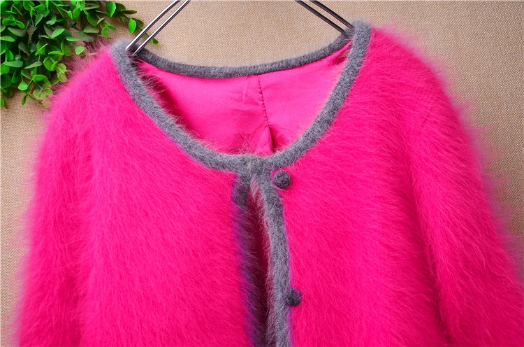 Female Women Spring Winter Clothing Pull Rose Mink Cashmere Knitted Long Sleeves Slim Cardigans Angora Fur Coat Sweater Pull Top