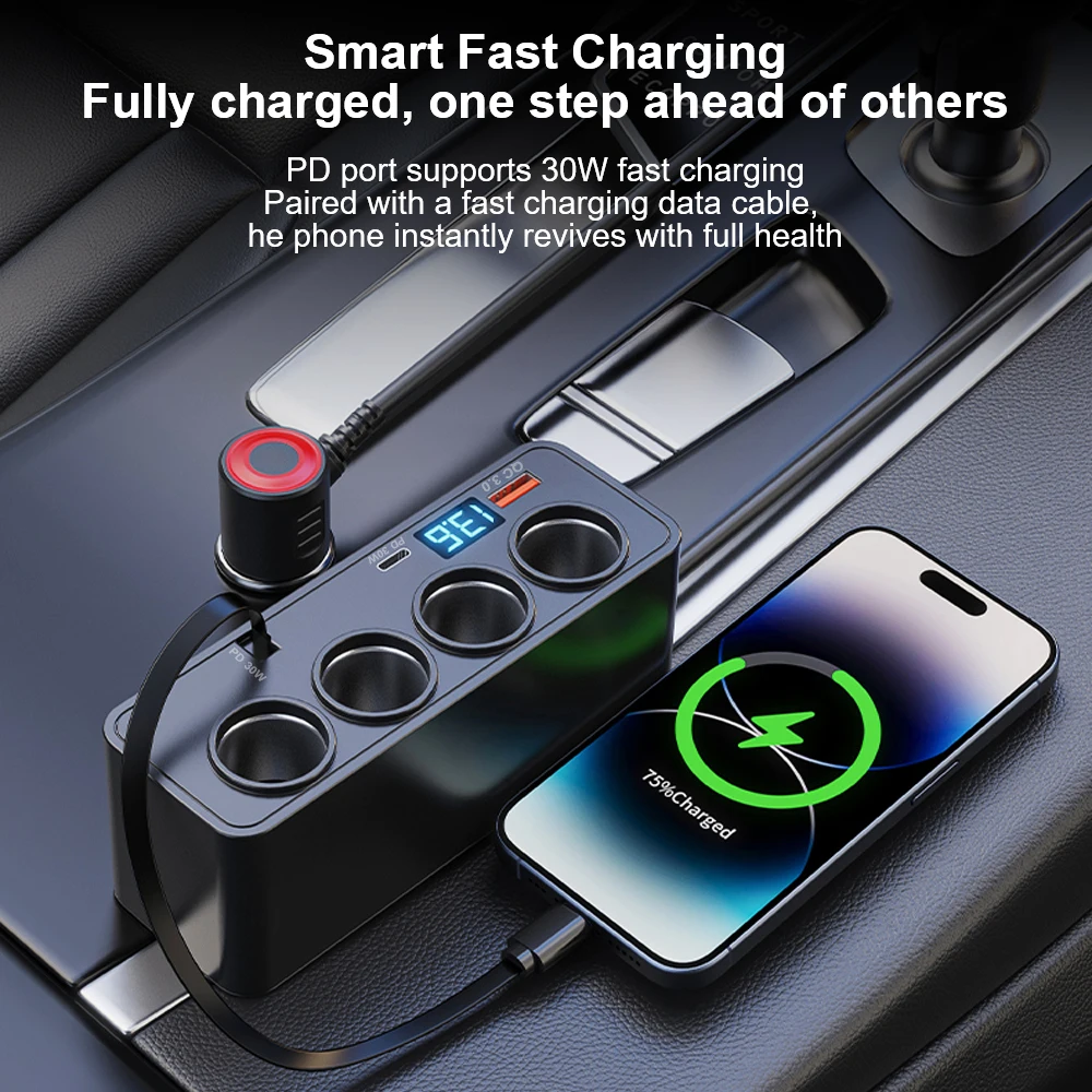 

Автомобильное зарядное устройство с цифровым дисплеем, автомобильное зарядное устройство, быстрая зарядка через USB, адаптер для автоматического зарядного устройства, многофункциональный QC3.0 + PD TypeC, универсальный