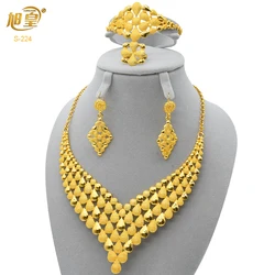 France Luxury 24k Gold Color Jewelry Set For Women Dubai Bridal Wedding Necklace And Earrings Set African Choker Party Gifts