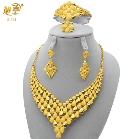 France Luxury 24k Gold Color Jewelry Set For Women Dubai Bridal Wedding Necklace And Earrings Set African Choker Party Gifts
