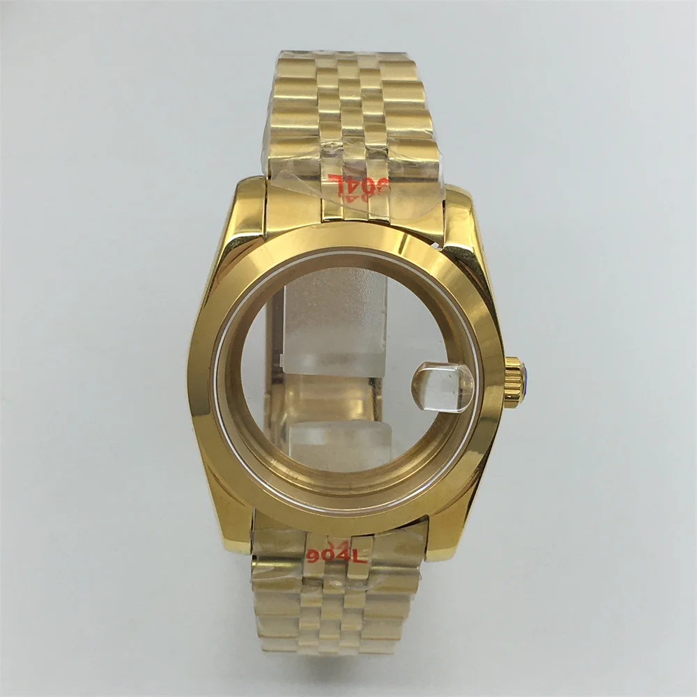 

LARIMOKER 36mm/39mm Polished Bezel Full Gold Plated Watch Case Sapphire Glass Bracelet For NH35 NH36 Automatic Movement