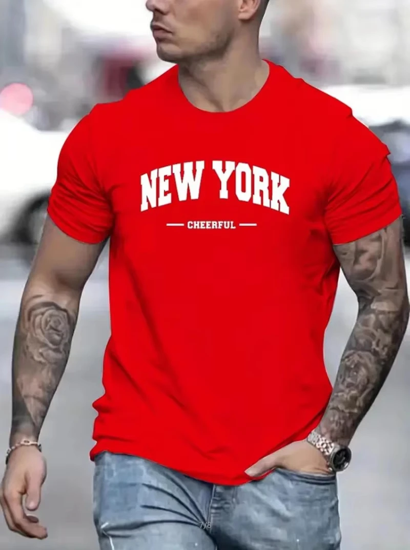 

2025 New York Print Men's Round Neck Short Sleeve Tee Fashion Slim Fit T-Shirt Top For Spring Summer Holiday