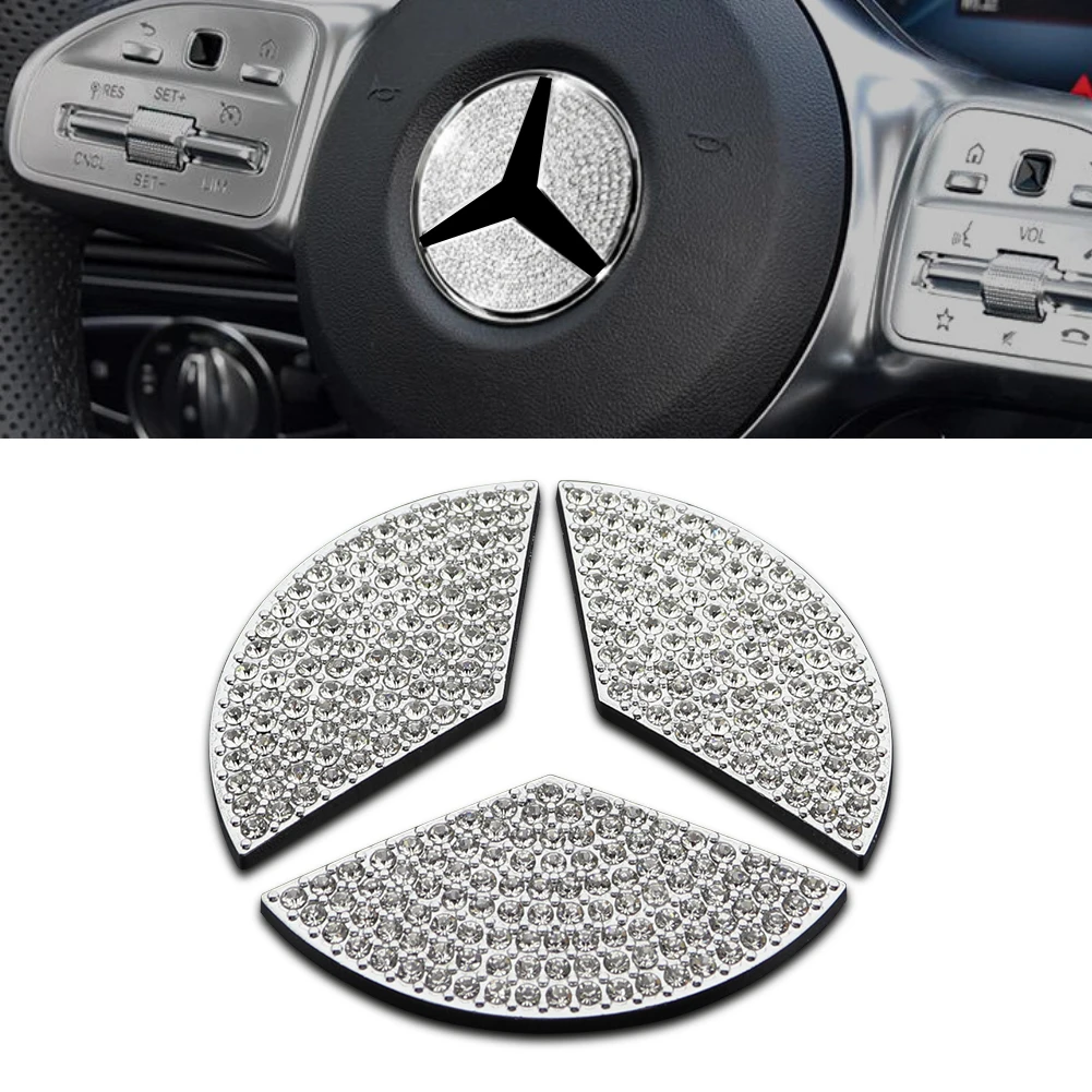 Car Steering Wheel Logo Emblem Diamond Sticker  Diameter 45mm/49mm forDiamond Mercedes Benz A/B/C/E Class CLA GLA GLE GLK Car