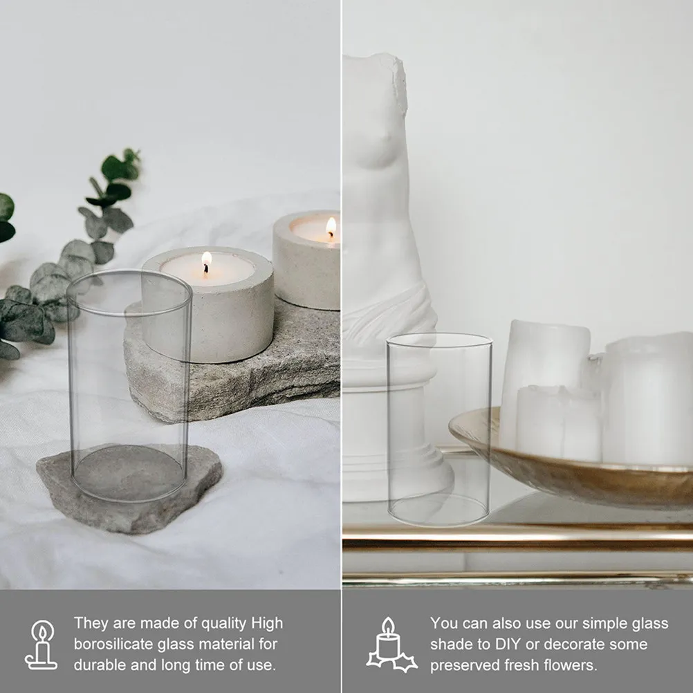 

2Pcs Clear Glass Shade Transparent Chimney Tube for Flame Protection Ornamental Decorative Holder Desktop Use