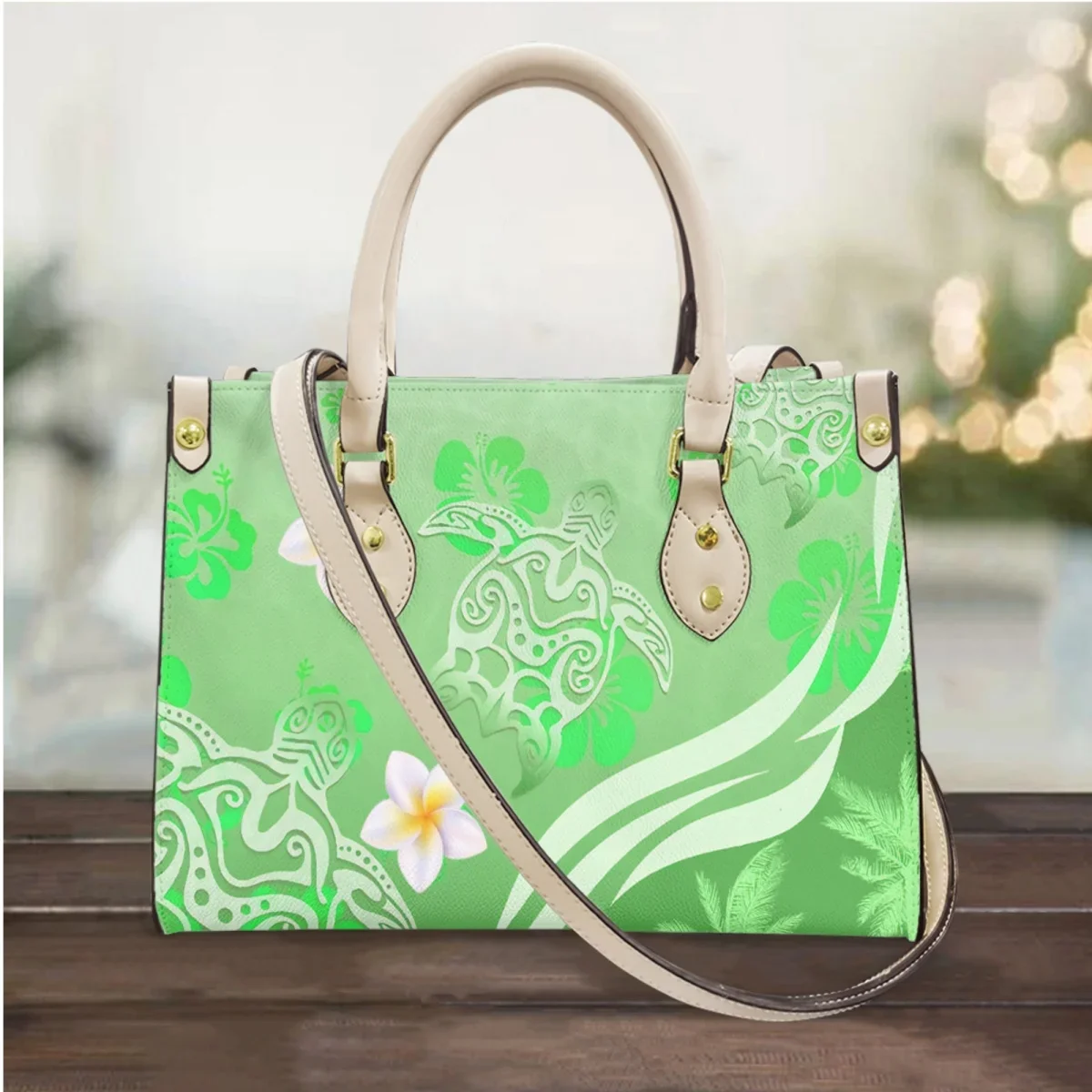 

Women PU Leather Casual HandBags Luxury Designer Polynesian Turtle Pattern Messenger Bag Large Capacity Top Handle Travel Totes