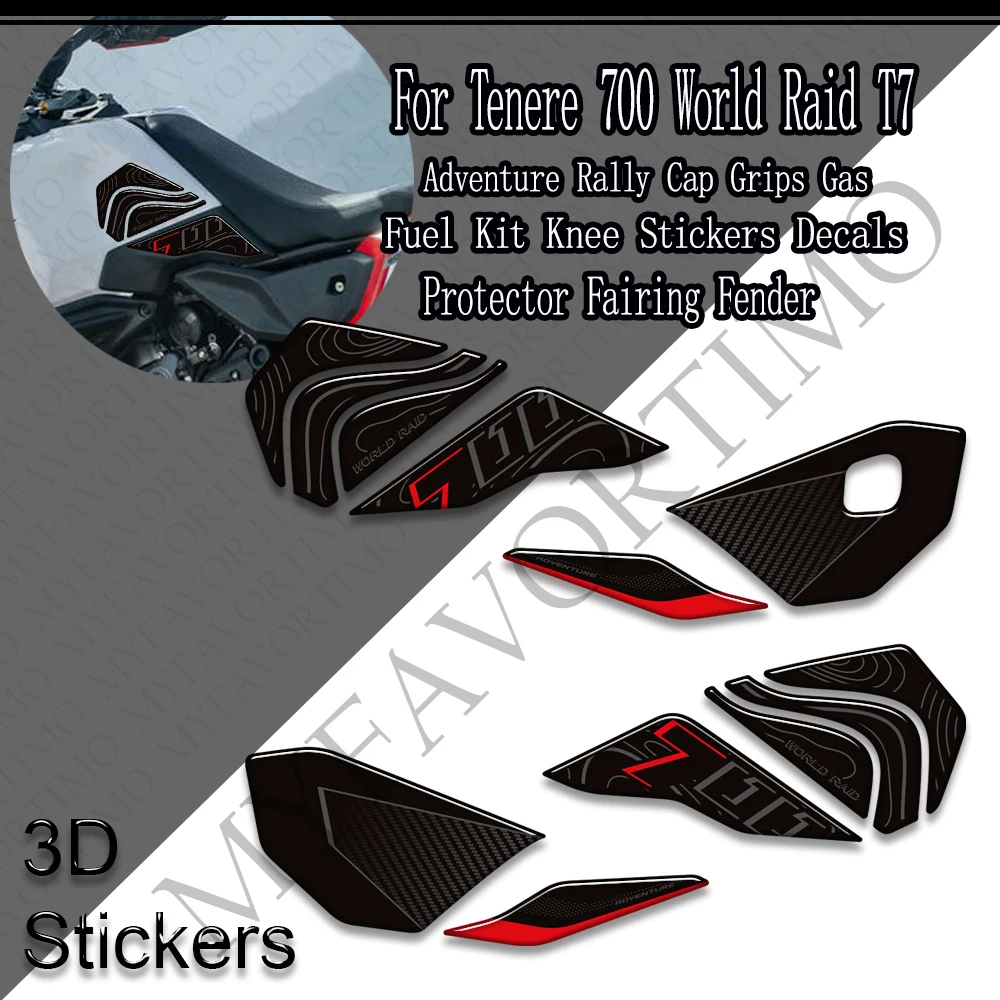 

New For Tenere 700 World Raid T7 Adventure Rally Cap Grips Gas Fuel Kit Knee Stickers Decals Protector Fairing Fender 2026